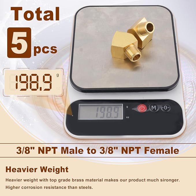 5pcs 3/8” Brass Fittings 45 Degree Barstock Street Elbow 3/8" NPT Male Pipe to 3/8" NPT Female Pipe 3/8 NPT Elbow Forged Brass Pipe Fittings