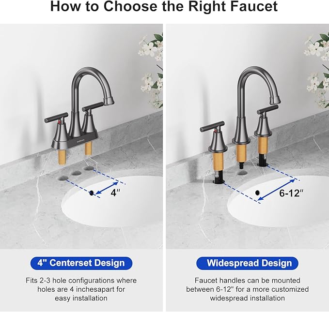Bathroom Faucets for Sink 3 Hole, Hurran 8 inch Widespread Brushed Grey Bathroom Sink Faucet with Pop-up Drain and Supply Hose, Stainless Steel Lead-Free Faucet for Vessel Sink Vanity RV