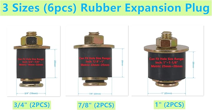 3 Sizes (6pcs) Rubber Expansion Plug, Fit Hole Size: 3/4"~1-1/8" (19mm~28mm) Automotive Rubber Freeze Plug
