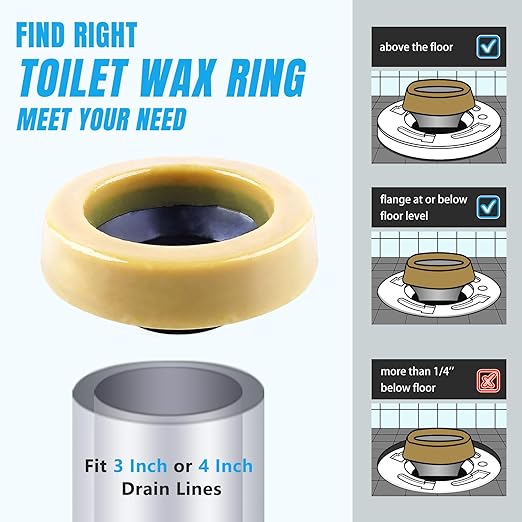 Toilet Wax Ring Replacement Kit, Wax Ring for Toilet Base with Brass Bolt for 3-Inch or 4-Inch Floor-Mounted Toilet Drain Pipe