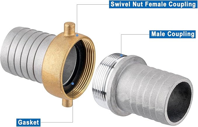 EASTRANS Aluminum Pin Lug Hose Fitting Set, 1-1/4" Hose Shank Coupling Set with 2 Clamps