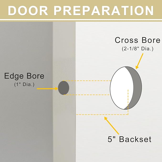 5-Inch Backset Entry Door Latch Fit Standard Knobset, 90° Square Interface with Square Corner Faceplate, Requires a 2-1/8" Cross Bore & 1" Edge Bore, Non-Handed, Polished Brass