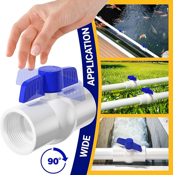 16PCS 3/4" PVC Ball Valve Threaded, Shut Off Valves Socket with Blue T-Handle, SCH40 Slip Water Pipe Valve for Water Project, Swimming Pool, Sewage Pump, Outdoor Plumbing & Irrigation System