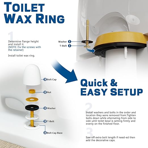 NEEXAN Extra-Thick Toilet Wax Ring Replacement Kit with Bolts & Caps, Wax Ring for Toilet Provides Waterproof & Odor-Blocking Seal, Toilet Wax Ring Compatible with 3-Inch & 4-Inch Drain Pipes
