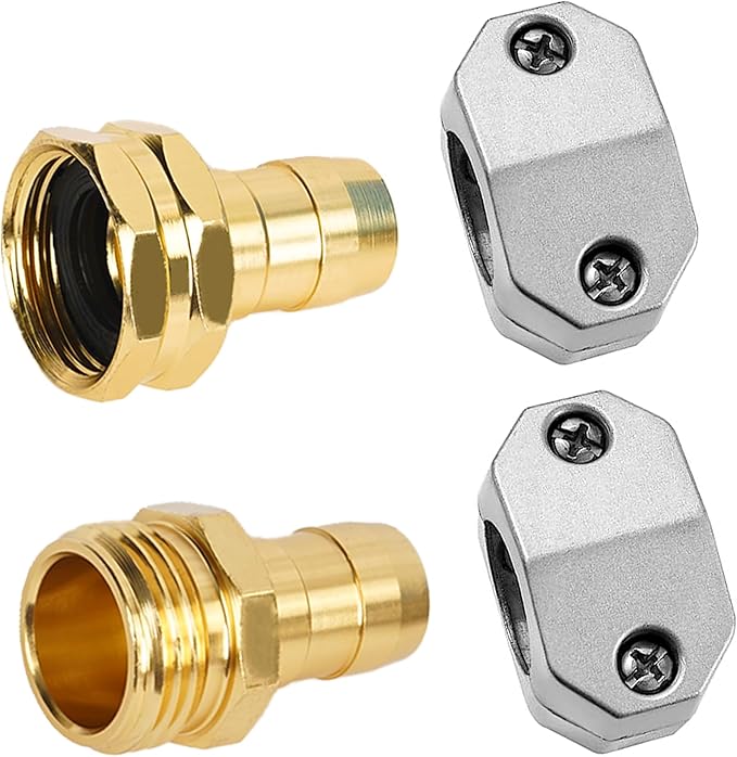 Garden Hose Repair Kit, 5 Sets Aluminum Alloy Garden Hose End Mender Kit with Zinc Clamp, Male and Female Repair Connector Fittings Fit 3/4 Inch and 5/8 Inch