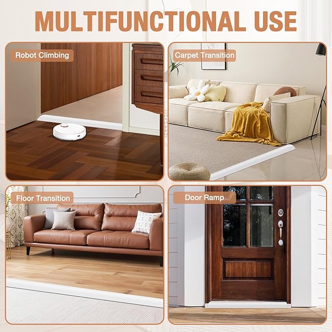 Floor Transition Strip Self Adhesive Vinyl Door Threshold for Doorways Carpet Edging Trim Overlap Edge Reducer for Laminate Floor, Carpet, Tile (White, 3/5" to 4/5", 3.3Ft)