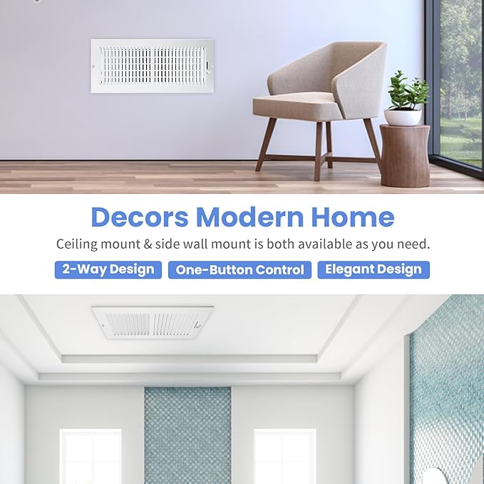 16 x 6 Inch [Duct Opening] Air Vent Covers for Wall or Ceiling - High Airflow 2 Way Steel Ventilation - Adjustable Wall/Ceiling Register, 17-3/4 Inch x 7-3/4 Inch [Overall Dimensions]