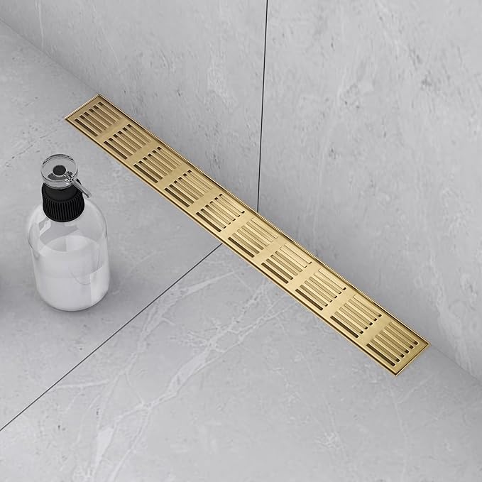 Linear Shower Drain 32 Inch,Rectangular Shower Drain SUS-304 Stainless Steel, 51L/Min Fast Drainage Floor Linear Drain, US Standard CUPC Certified, Zirconium Gold, SD-109