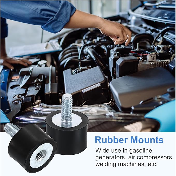 uxcell M4 Rubber Mounts, 2Pcs 15x10mm(DxH) Rubber Cylindrical Anti Vibration Isolator Shock Absorber with Lock Nut for Car Bobbin Generator Air Compressors