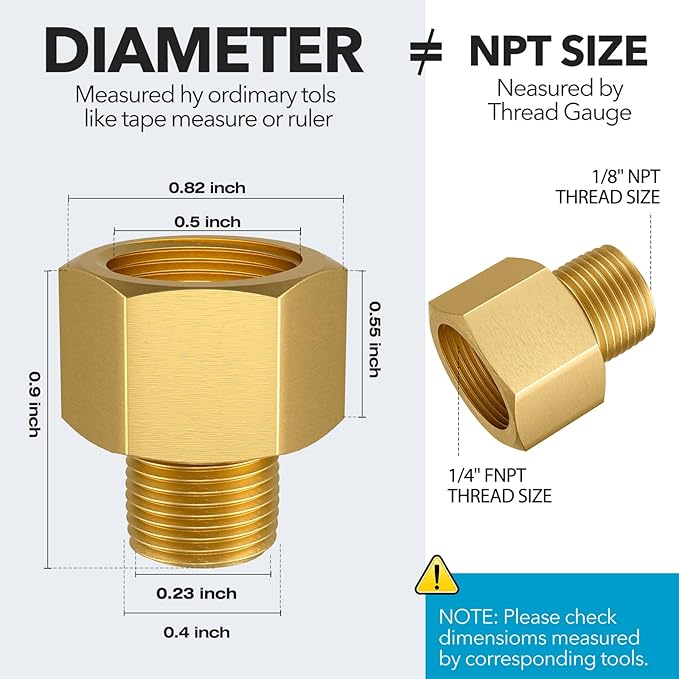2PCS Brass Pipe Fitting, 1/4" Female x 1/8" Male NPT Thread Brass Hex, Adaptor 1200psi High Pressure