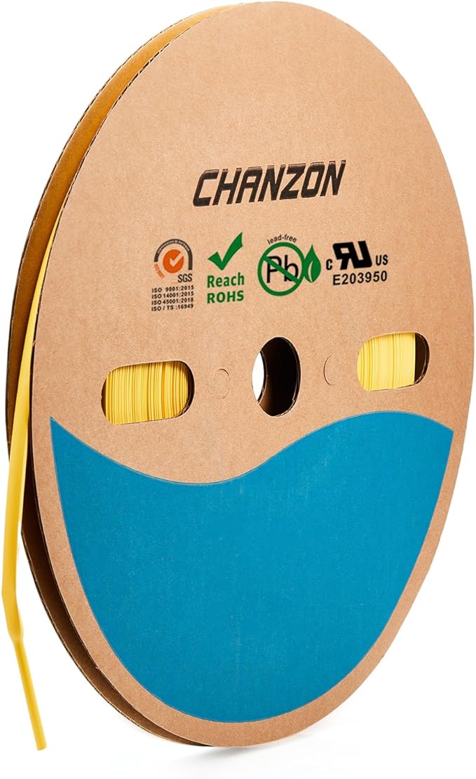 Chanzon 2:1 Ratio - 80Ft Roll - 3/8" (10mm) Heat Shrink Tubing 2:1(25M Total Length) Yellow Polyolefin Sleeving Wrap Shrinking 2 to 1 1pcs