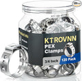 120 Pack 3/4 Inch PEX Cinch Clamps Rings, Heavy Duty 304 Stainless Steel Pex Crimp Rings, Thickened Single Ear Hose Clamps for PEX Tubing Pipe Fitting Connections