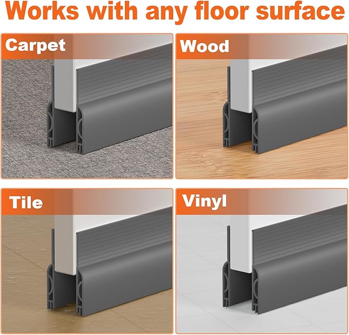 Door Draft Stopper, Door Sweep for Bottom of Door, Weather Stripping Door Seal, Under Door Gap Filler, Under Door Draft Blocker Soundproof/Insulator, Door stoppers (Grey, 78‘’)
