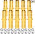 GASHER 10 Pieces Brass Hose Barb Reducer, 1/4 Inch to 1/4 Inch(6.35mm) Hose ID with 20 Hose Clamp, Brass Barb Reducer SPLICER Fitting Fuel/AIR/Lquid/Oil/Gas/WOG