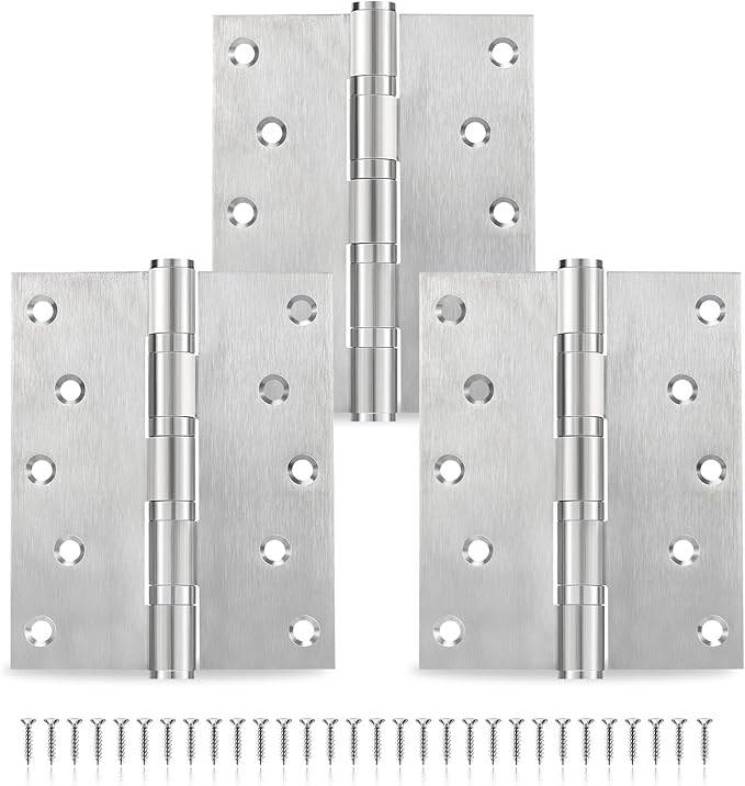 5" Ball Bearing Door Hinges 3 Pack, Heavy Duty Stainless Steel Hinge 5 x 4 Inch for Interior Exterior Doors, with Stainless Steel Screws, Silver