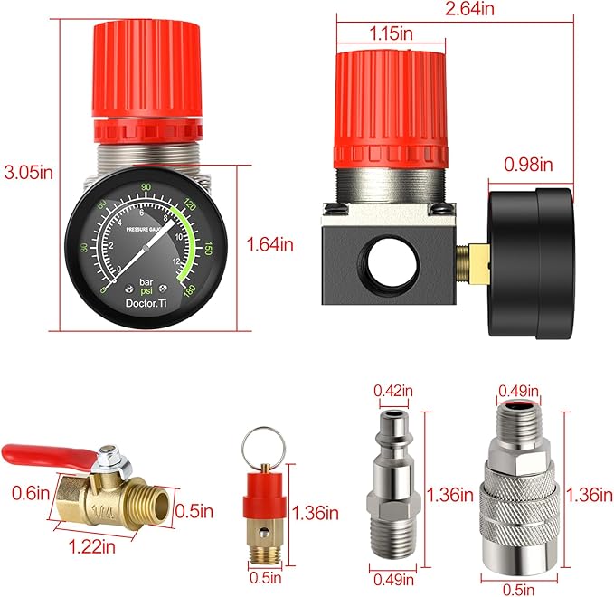 Preciva Air Compressor Pressure Switch Control Valve with 4 Way Valve Air Pressure Regulator 0-180PSI / Safety Pressure Relief Valve/Threads Pipe & Plug