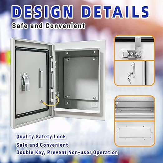 Outdoor Electrical Box 10 x 8 x 6''D NEMA 4X Enclosure Steel Box, Waterproof & Dustproof Outdoor/Indoor Lockable Electrical Junction Box, with Mounting Plate