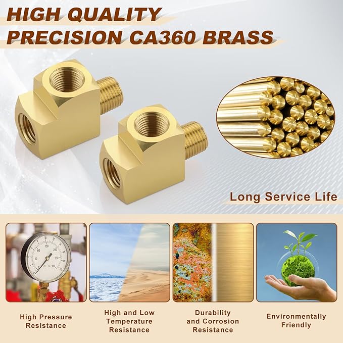 5pcs 1/8" Brass Tee Fittings 1/8" NPT Female Pipe to 1/8" NPT Male to 1/8" NPT Female Brass Barstock Street Tee Pipe Fittings 3 Way for Joining Pipe