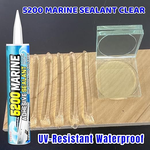 [Crystal Clear] 5200 Marine Sealant Clear - UV-Resistant Waterproof Adhesive for Boats, Windows, Glass & Marine Applications Eco-Friendly, Low Odor (10.5 Oz Tube)