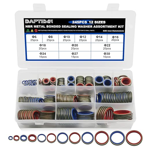 245pcs Bonded Seal Washer, NBR Metric Metal Automotive Sealing Washers Assortment Kit Self-Centred Sealing Rubber Gasket Combination Fit 12 Size M6 M8 M10 M12 M14 M16 M18 M20 M22 M24 M27 M30