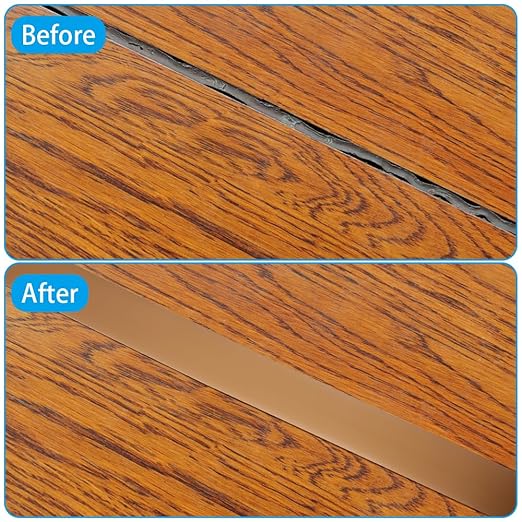 8Ft Floor Transition Strip, 2in Wide Self Adhesive Vinyl Threshold Strip for Joining Floor Gaps Wood Grain Design Tap (2in Wide, Brown)
