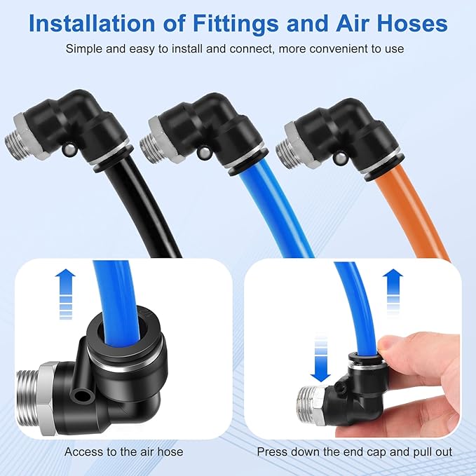 10 Pcs Push to Connect Fittings 1/2 Inch Tube OD x 3/8 Inch NPT Thread Pneumatic Male Elbow Quick Connect Air line fittings
