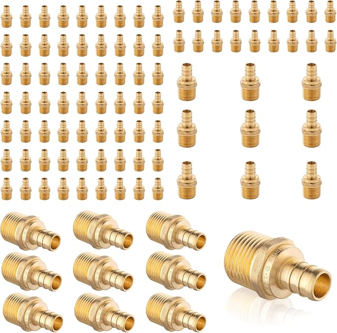 100 PCS EFIELD Pex 1/2 Inch x 1/2 Inch NPT Male Adapters Brass Crimp Fittings, ASTM F1807,(PEX1807266-100PCS)
