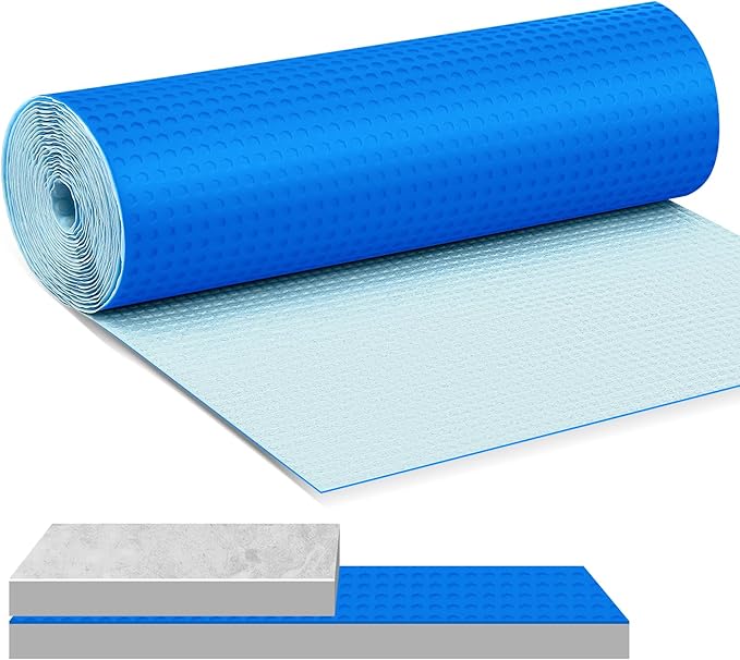 54 Sqft Uncoupling Membrane for Tile 1/8''(3mm) Thick Waterproofing Membrane Crack Prevention Anti Fracture Flooring Underlayment for Bathroom Shower Kitchen Basement(Blue)