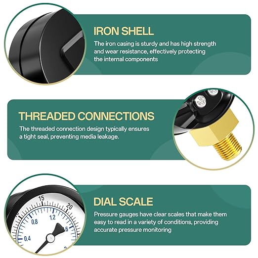 0-30PSI Well Pump Pressure Gauge 2" Dial Size, 1/8" NPT Lower Mount, 3-2-3% Accuracy, for Tube, Water Pump, Gas, Liquid, Pressure Test