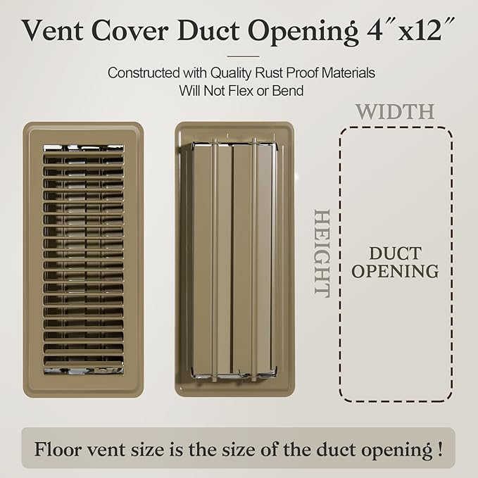 12 PCS Floor Vents Floor Registers 4x12 inch, Heavy Duty Metal Heat Air Vent Covers 4 X 12 with Rust Proof Finish for Home Office Wall Floor Registers Grilles & Vents (12, Brown, 4x12 Inches)