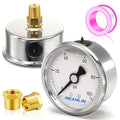 MEANLIN MEASURE 0~100Psi Stainless Steel 1/4" NPT 2.5" Single Scale FACE DIAL,Glycerin Filled Pressure Gauge, WOG Water Oil Air Back Mount, with 1/4" x 1/2" NPT and 1/4" x 3/8" NPT Hex Bushing