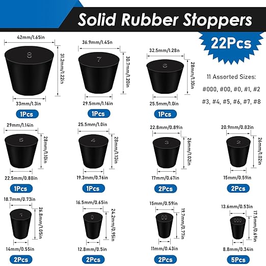 70Pcs 16 Sizes Solid Rubber Stoppe & Silicone Hole Plug Assortment Kit Flexible Rubber Stoppers Waterproof Sealing Plugs for Kitchens, Flask, Plug Holes, Bathtub
