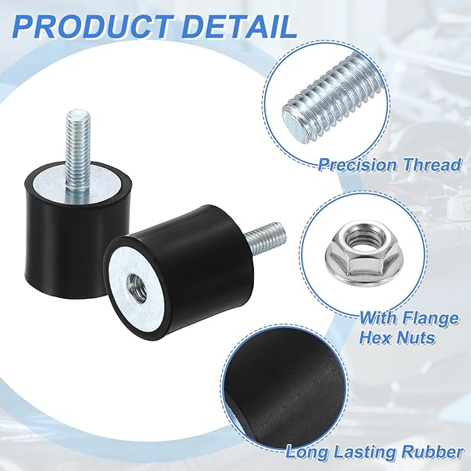 uxcell M5 Rubber Mounts, 1Pcs 20x20mm(DxH) Rubber Cylindrical Anti Vibration Isolator Shock Absorber with Lock Nut for Car Bobbin Generator Air Compressors