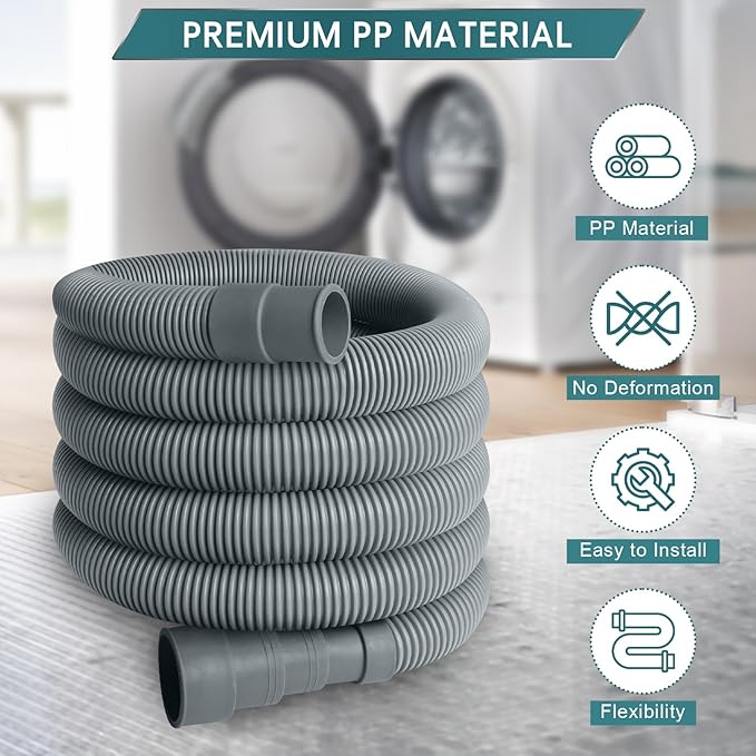 13FT Washing Machine Drain Hose, Universal Dishwasher Hose Extension Kit with 1 U-Bend Holder, 1 Extension Adapter and 4 Hose Clamps