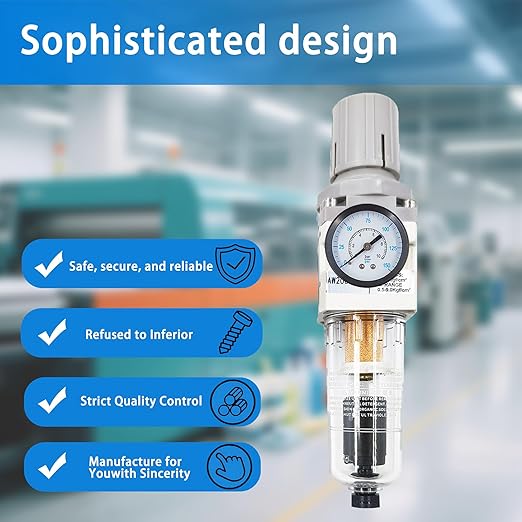 XingNEeng 1/4" NPT Compressed Air Filter Regulator Lubricator Combo, Auto-Drain Water/Oil Trap Separator, Gauge(0-150 psi), Poly Bowl, Metal Bracket, 5 Micron Brass Element, for Pneumatic Systems