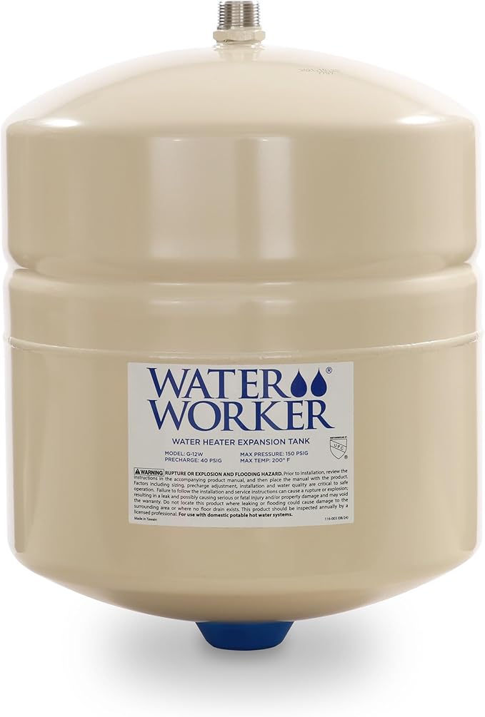 Water Worker G-5W and G-12W Thermal Expansion Tanks – Pre-Charged, Steel, Vertical Water Heater Expansion Tank – NSF Certified, Potable Water Safe – 2 or 4.4 Gallon Capacity (White, G-12W 1 Pack)