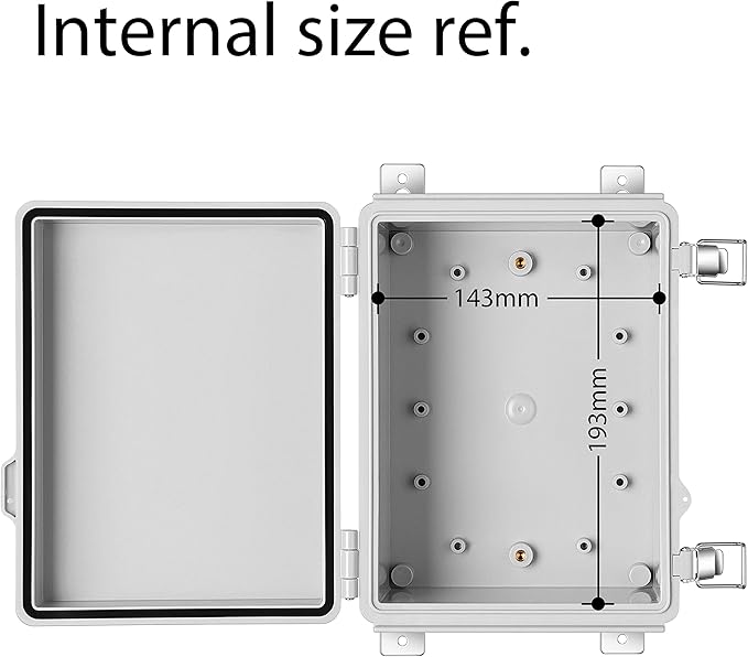 Junction Box, IP67 Waterproof Plastic Enclosure for Electrical Project, Hinged Grey Cover, Includes Mounting Plate and Wall Bracket 220×170×110mm (8.6"×6.7"×4.3")
