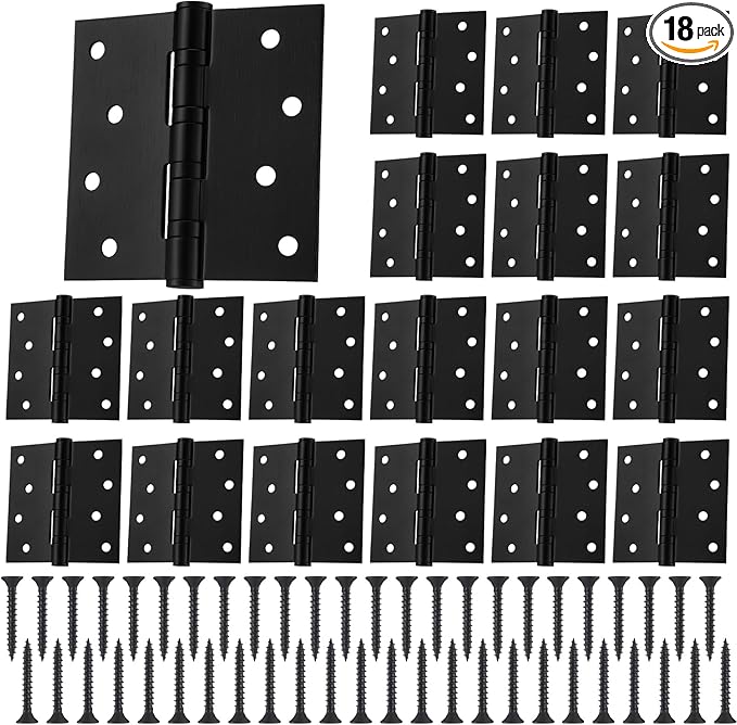 18 Pcs 4'' Ball Bearing Door Hinges Stainless Steel Heavy Duty Hinges 4 x 4 Inch Exterior Door Hinge with Square Corners