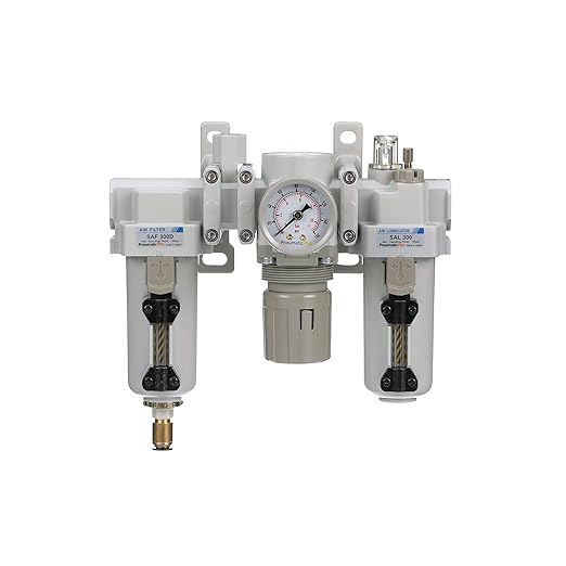PneumaticPlus SAU300A-N03G-MEP - Dual Air System 3/8" NPT - Compressed Air Filter, Pressure Regulator & Lubricator w/Additional Free Air Port 1/4" NPT - Manual Drain, Metal Bowl
