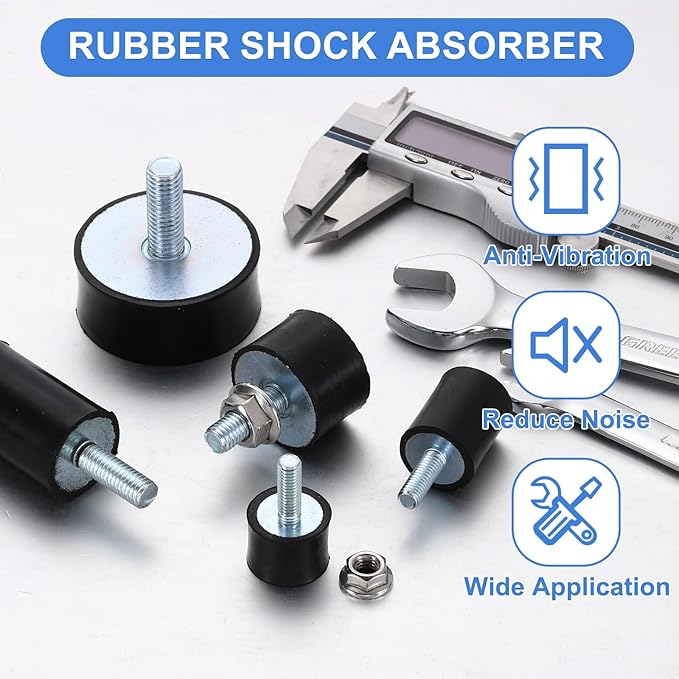 uxcell M6 Rubber Mounts, 4Pcs 20x20mm(DxH) Rubber Cylindrical Anti Vibration Isolator Shock Absorber with Lock Nut for Car Bobbin Generator Air Compressors