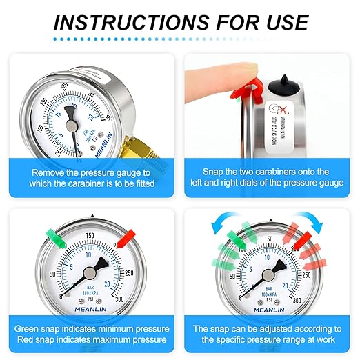 MEANLIN MEASURE 0~300Psi Dry Pressure Gauge Stainless Steel 1/4" NPT 2" FACE DIAL Waterproof for Air Compressor Air Regulator Water Filter Lower Mount (with 2PCS Snaps)