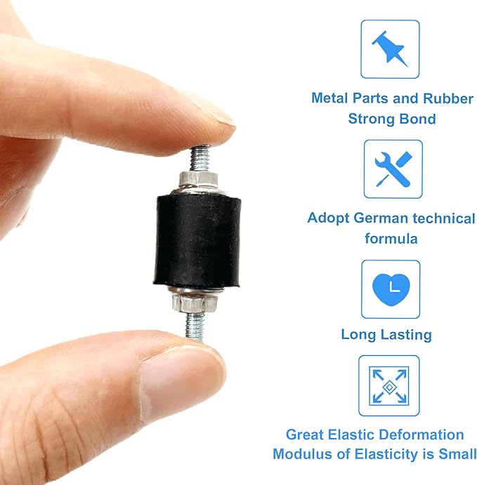 4 Pcs M4 15 x 15 mm Rubber Isolator Mounts Single Stud Shock Absorber with 8 Pcs Locknuts, Cylindrical Anti Vibration Isolation Damping Mounts for Compressors Pumps Generators Motor Engines