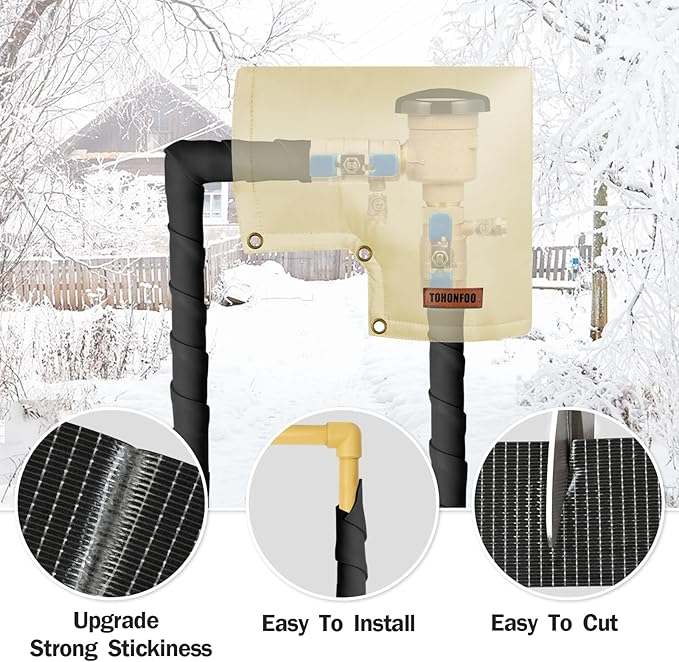 Pipe Insulation Tape, Outdoor Water Pipe Insulation Wrap, Foam Insulation Tape for Outdoor Pipes Winter Freeze Protection, Heat Tape for Water Pipes, Copper Pipes, PVC, AC Line, 2in x 15ft, Black