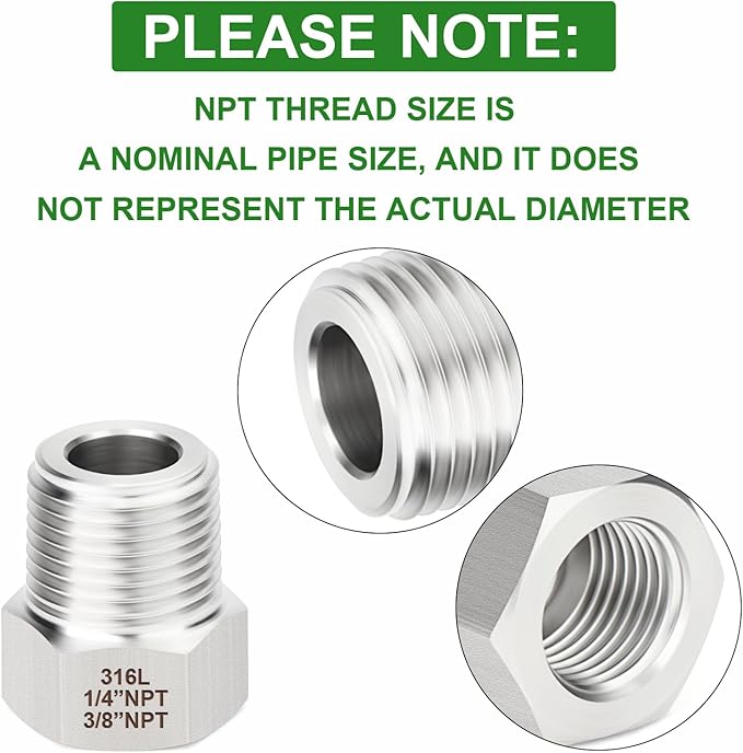TAISHER 2PCS Forging of 316L Stainless Steel Reducer Hex Bushing, 3/8" Male NPT to 1/4" Female NPT, Reducing Forging Pipe Adapter Fitting