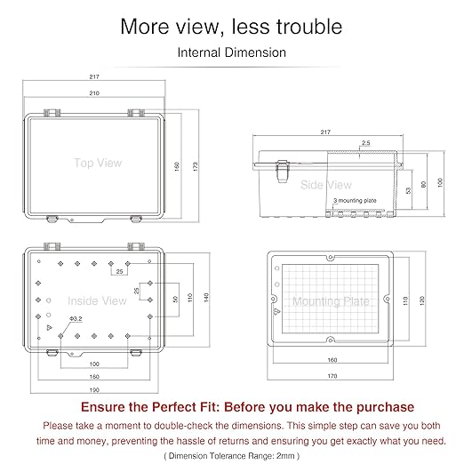 QILIPSU UL94-V0 Outdoor Electrical Box 8.3"x6.3"x3.9" Waterproof Junction Box Weatherproof PC/ABS Alloy Plastic IP66 Project Electric Enclosure Clear Hinged Door