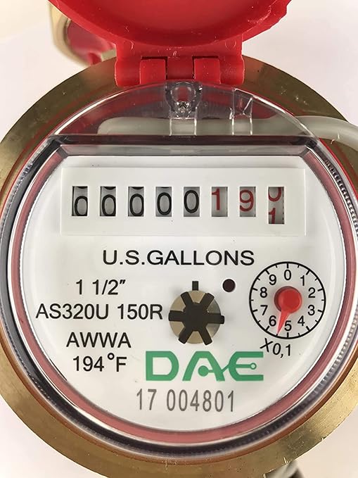 DAE AS320U-150RP 1-1/2" Hot Water Meter with Pulse Output, Measuring in Gallon + Coupling