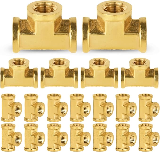 20-PCs HeSun Brass Pipe Fitting, 1/4" x 1/4" x 1/4" NPT Female Thread Tee