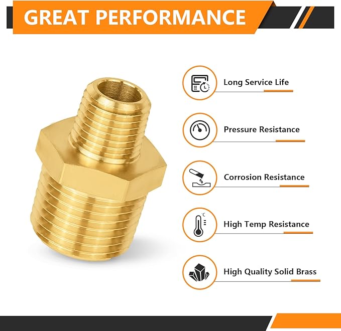 100-PCs HeSun Brass Hex Nipple Pipe Fitting, 1/2" NPT Male x 1/4" NPT Male Hex Pipe Adapter