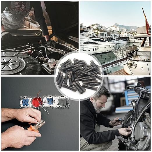 100 Pcs Black Heat Shrink Butt Connectors, 14-12 AWG Marine Grade Heat Shrink Wire Connectors, Tinned Copper, Waterproof Insulated Crimp Butt Splice Automotive Electrical Connectors