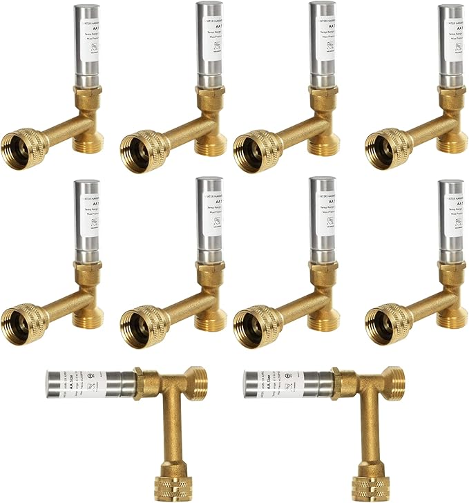 Water Hammer Arrestor,3/4 Inch Swivel FHT x 3/4 Inch MHT Tee Copper Water Arrestor for Washing Machine Connection(10PACK, Tee Stainless Steel Arrestor)(HAMMER016-10Pack)